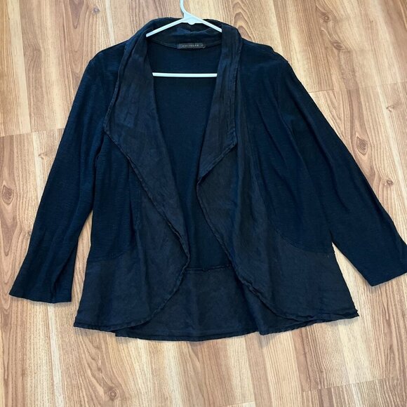 Cut Loose Black100% Linen Drape Open-front Light Weight Cardigan Sz Lr - Picture 2 of 8